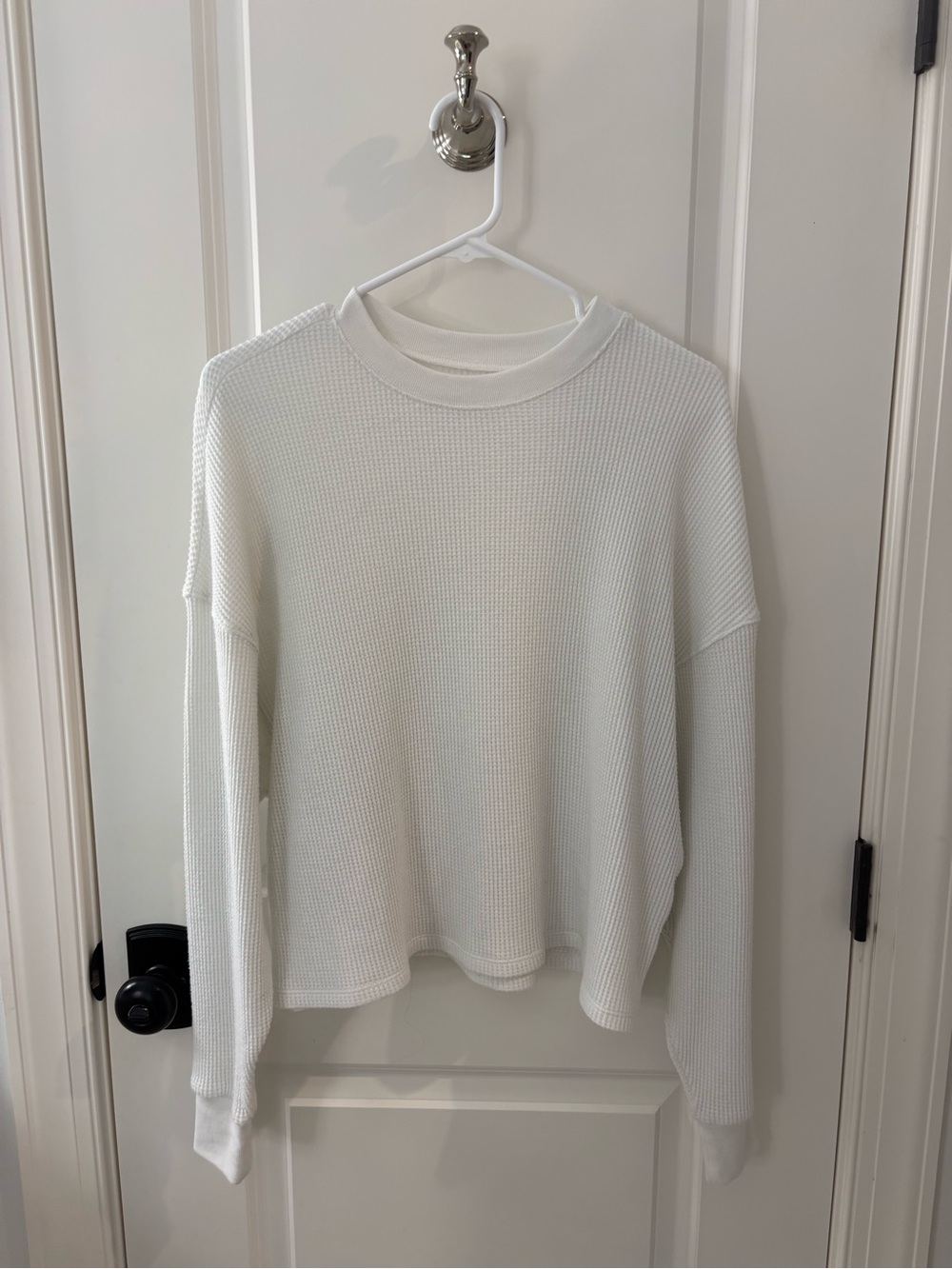 Women's White Waffle-Knit Long Sleeve Top